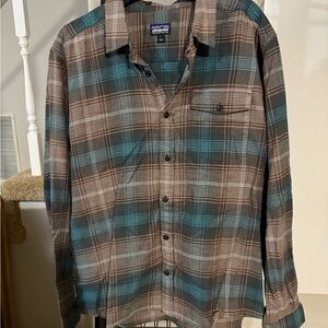 Patagonia Plaid Button Down Shirt - Teal and Brown